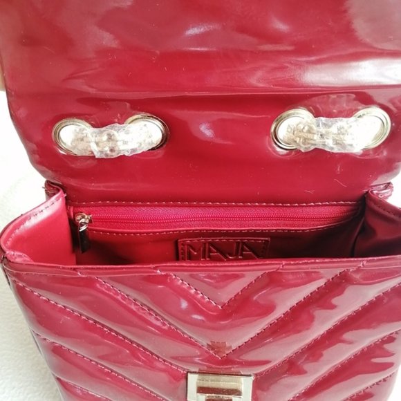 Maja Red Chevron Purse with Double Gold Chain - Picture 7 of 17